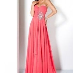 Coral Pink Jovani Strapless Prom Dress